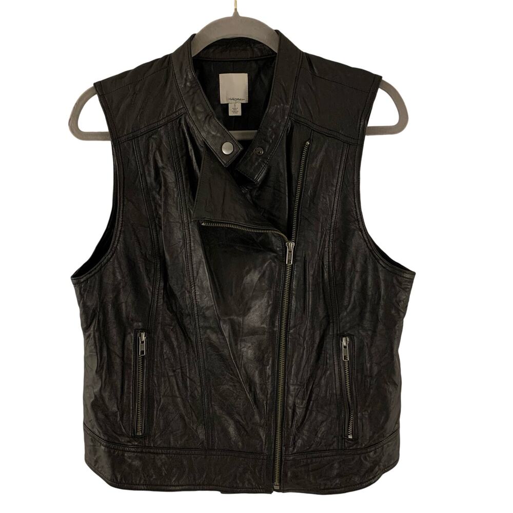 Halogen Women's Sleeveless Leather Moto Jacket Size Large